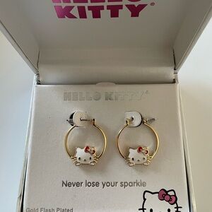 Sanrio Hello Kitty Gold Hoop Earrings with Red Bow